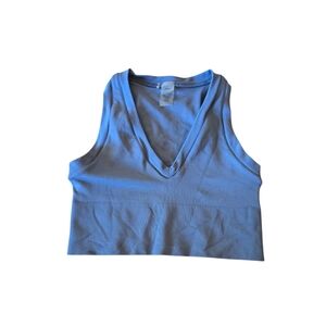 Aritzia Sky Blue V-Neck Seamless Ribbed Crop Top Size L